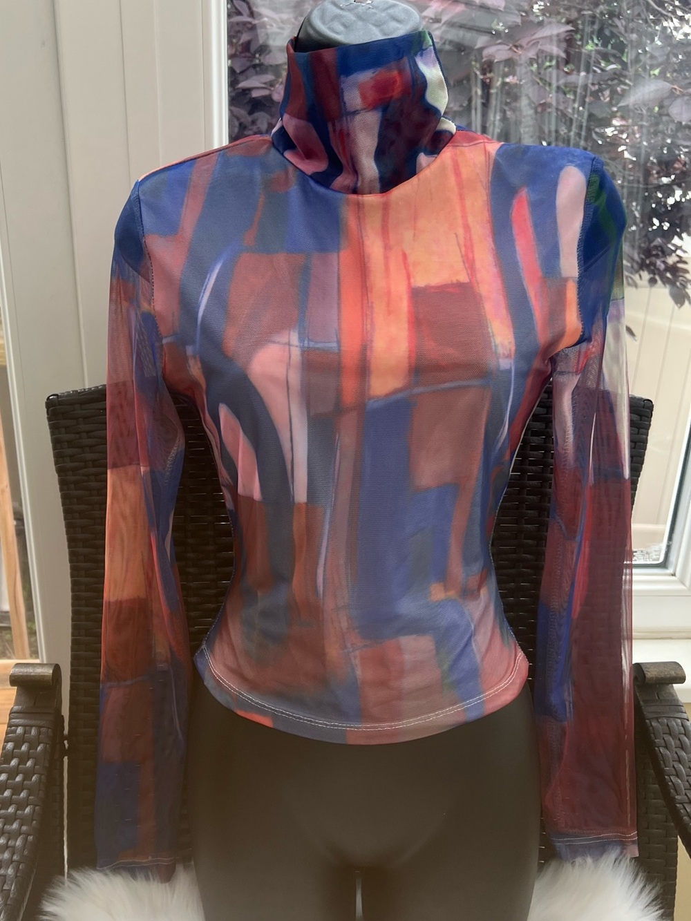Princess Polly Abstract Mock Neck Long Sleeve Top - Blue, Red, Pink
